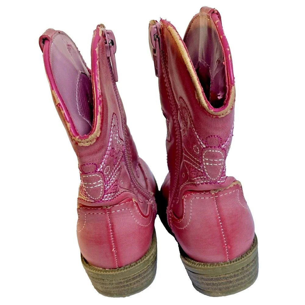 Cherokee Girls Pink Side Zip Round Toe Comfort Casual Cowgirl Western Boot Sz 8T